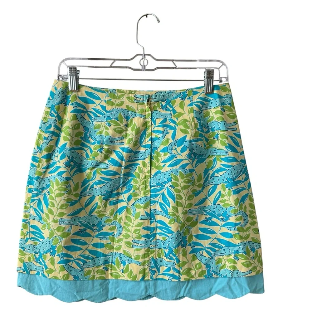 VTG Lilly Pulitzer Mimosa Everglades Alligator Print Skirt Size 4 Blue‎ Yellow